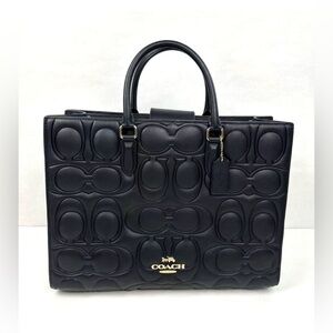 Coach Large Maggie Tote Bag In Blocked Signature Leather Black